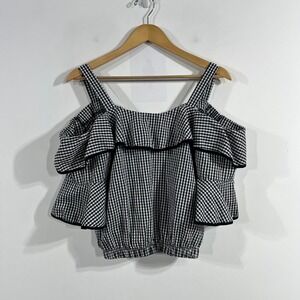 Crescent & Willoughby Preppy Euro Summer Gingham Top Festival Boho Womens Large